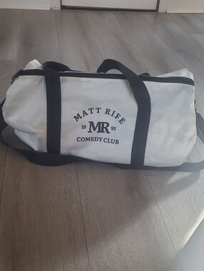 White Duffel Bag with Black Straps l Matt Rife Comedian Merch